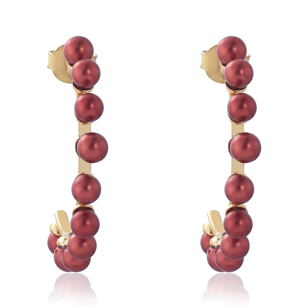 Pozlacené Stříbro 925/1000 - Náušnice s Červená sladkovodní Perlou - Karátové číslo: 11.4. přibližná hmotnost: 6.13 gramů