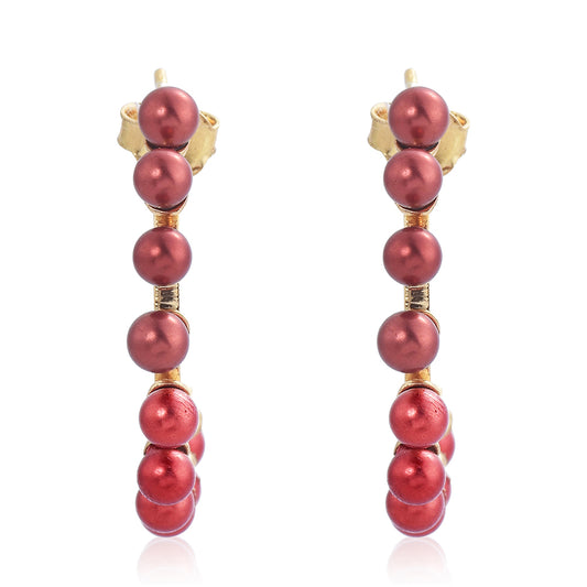 Pozlacené Stříbro 925/1000 - Náušnice s Červená sladkovodní Perlou - Karátové číslo: 11.4. přibližná hmotnost: 6.13 gramů