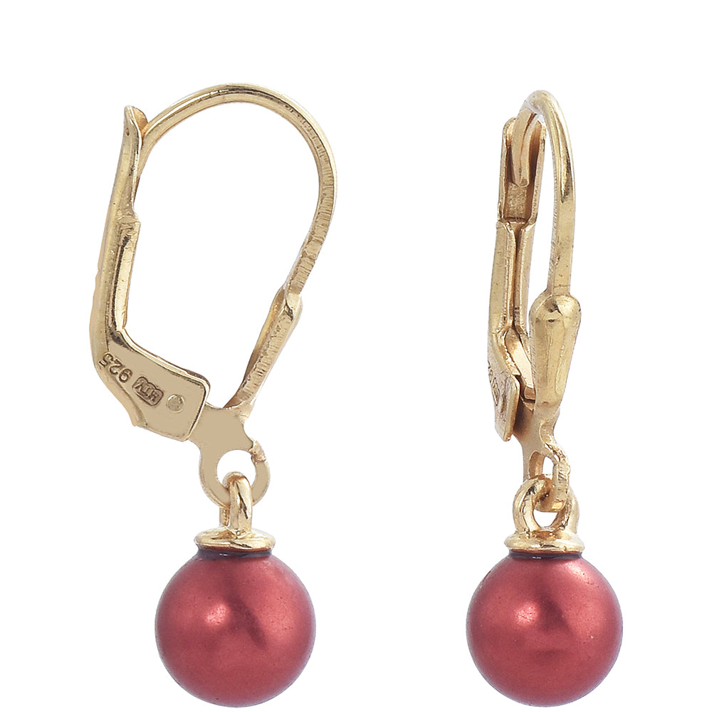 Pozlacené Stříbrné Náušnice s Červená sladkovodní Perlou 1 