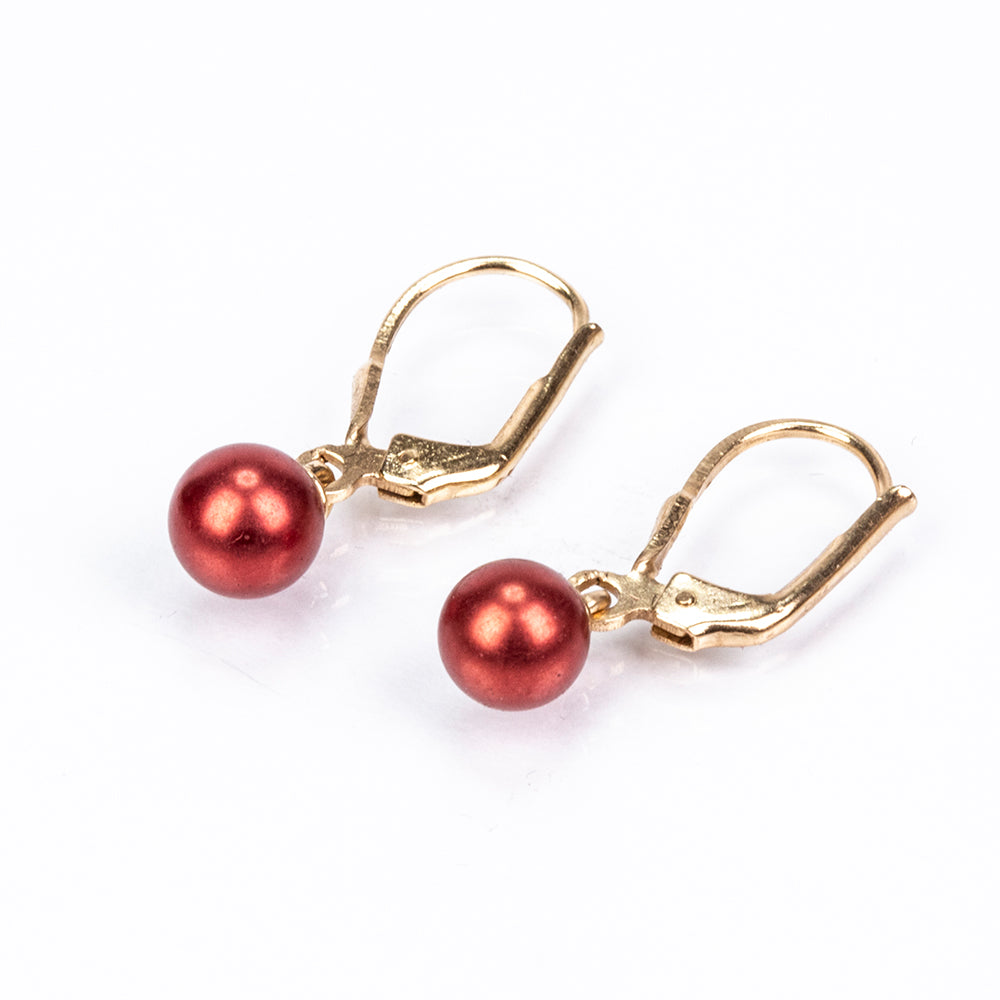 Pozlacené Stříbrné Náušnice s Červená sladkovodní Perlou