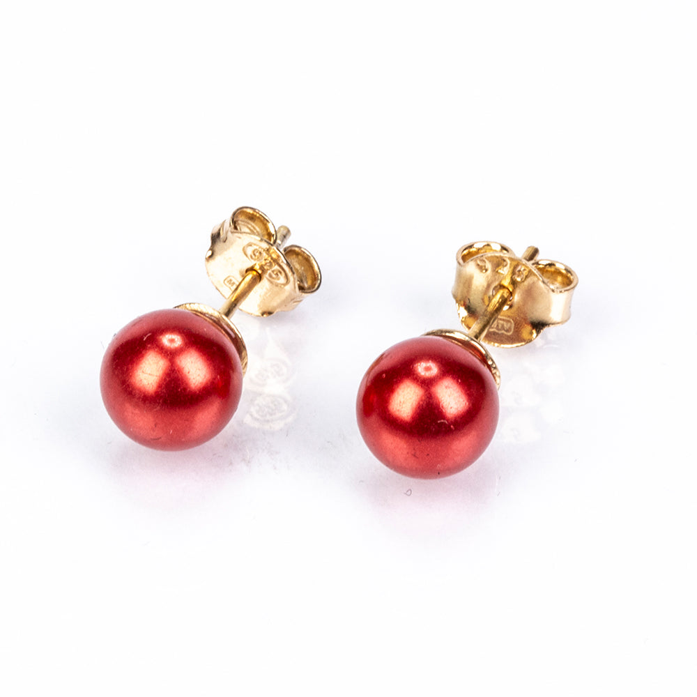 Pozlacená Stříbrná Sada s Červená sladkovodní Perlou ( Náhrdelník+Náušnice+Náramek ) 6 