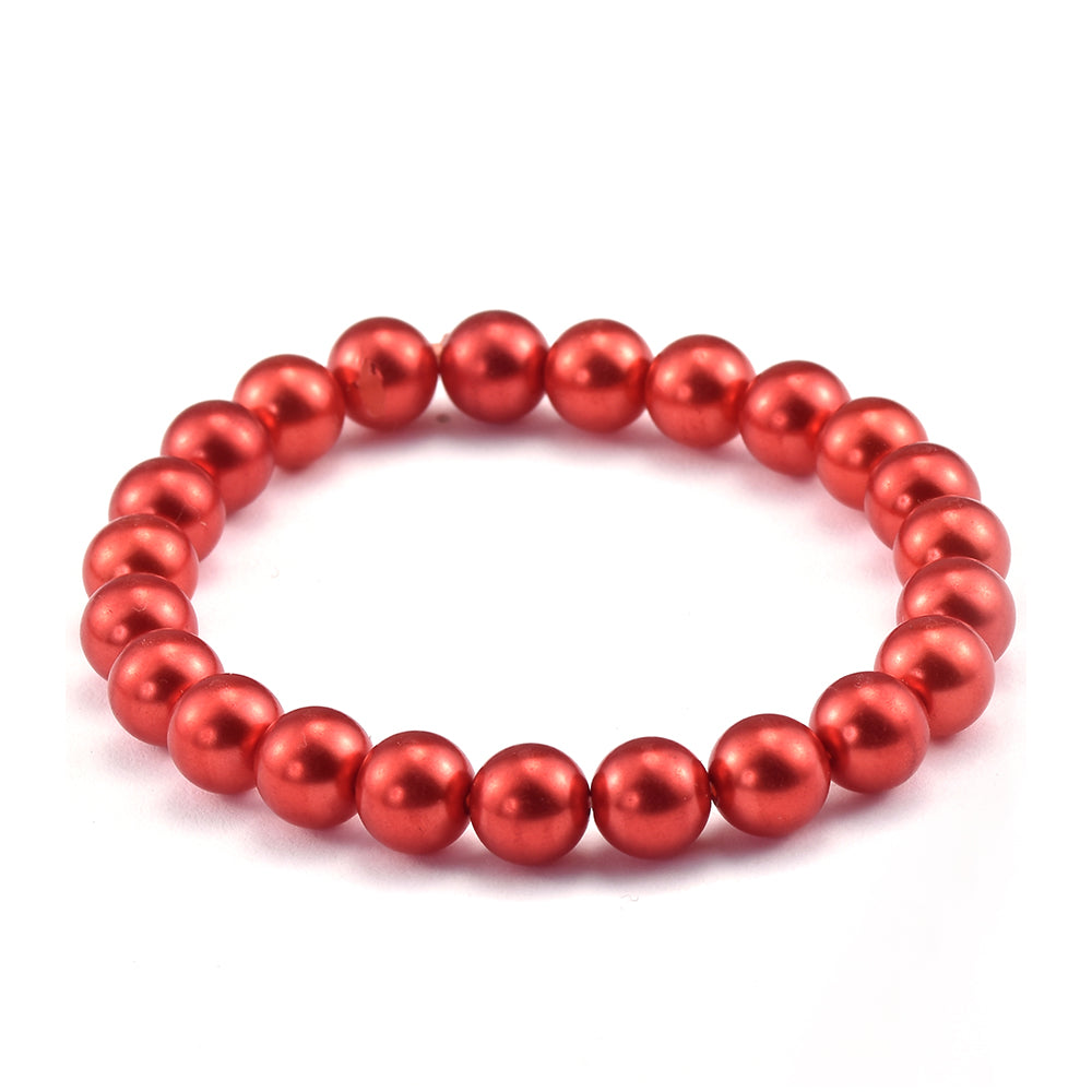 Pozlacená Stříbrná Sada s Červená sladkovodní Perlou ( Náhrdelník+Náušnice+Náramek )