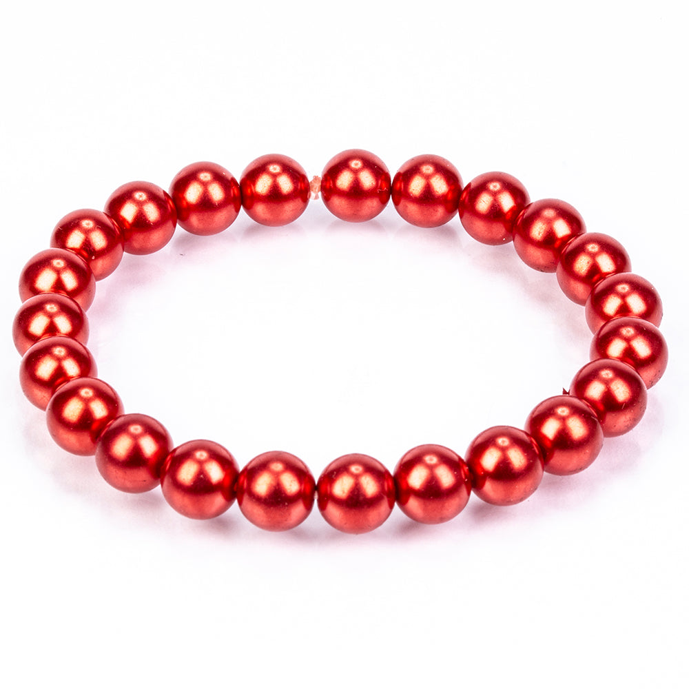 Pozlacená Stříbrná Sada s Červená sladkovodní Perlou ( Náhrdelník+Náušnice+Náramek )