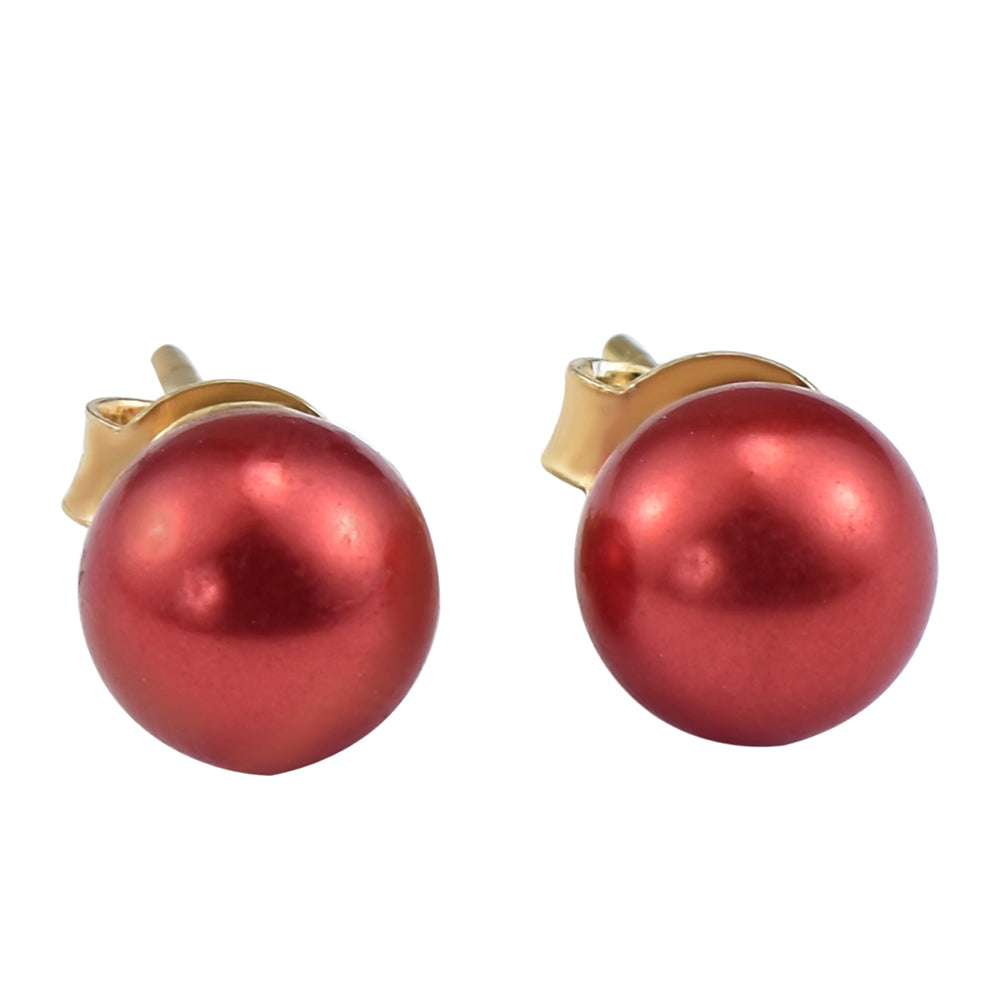 Pozlacená Stříbrná Sada s Červená sladkovodní Perlou ( Náhrdelník+Náušnice+Náramek )