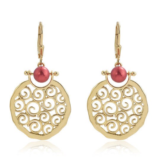 Pozlacené Stříbrné Náušnice s Červená sladkovodní Perlou