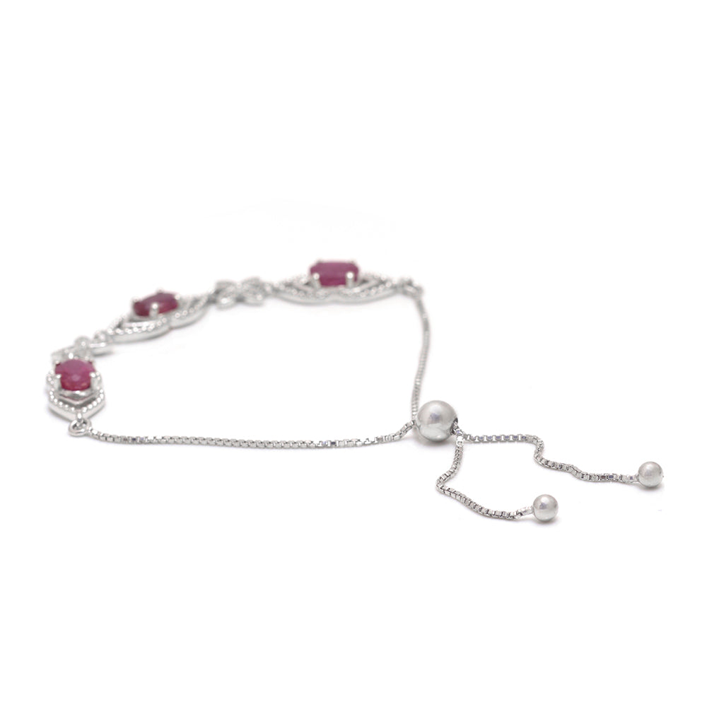 Stříbrný Náramek s Madagaskarským Rubínem a Bílým Topazem 4 