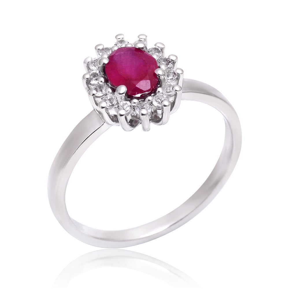 Stříbro 925/1000 - Prsten s Madagaskarským Rubínem a Bílým Topazem - Karátové číslo: 0.93. přibližná hmotnost: 2.74 gramů 4 