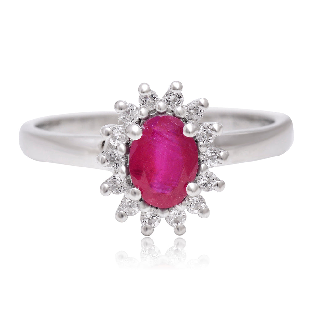 Stříbro 925/1000 - Prsten s Madagaskarským Rubínem a Bílým Topazem - Karátové číslo: 0.93. přibližná hmotnost: 2.74 gramů 1 