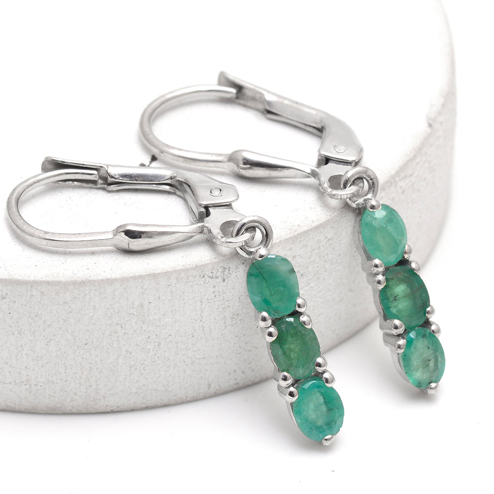 Stříbrné Náušnice s Brazilským Smaragdem 1 
