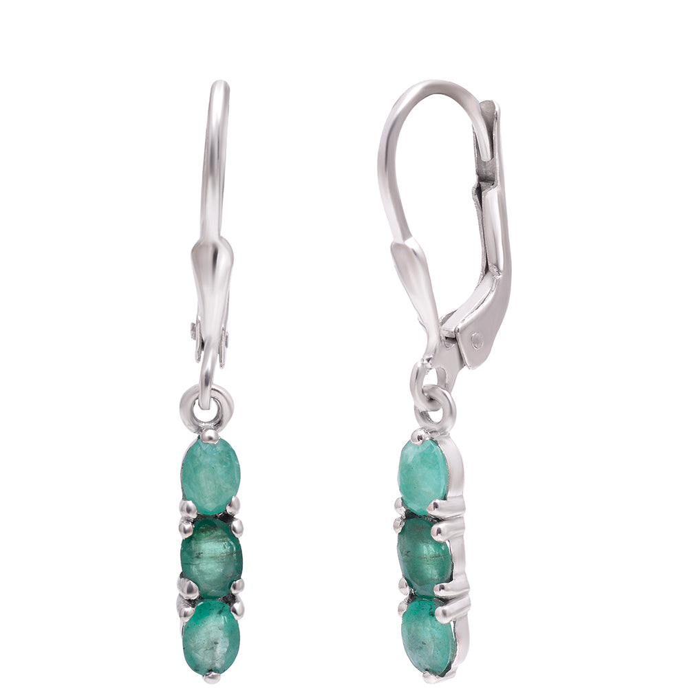 Stříbrné Náušnice s Brazilským Smaragdem