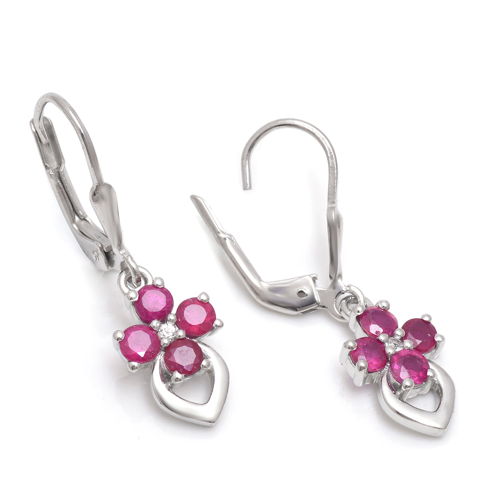 Stříbrné Náušnice s Madagaskarským Rubínem a Bílým Topazem