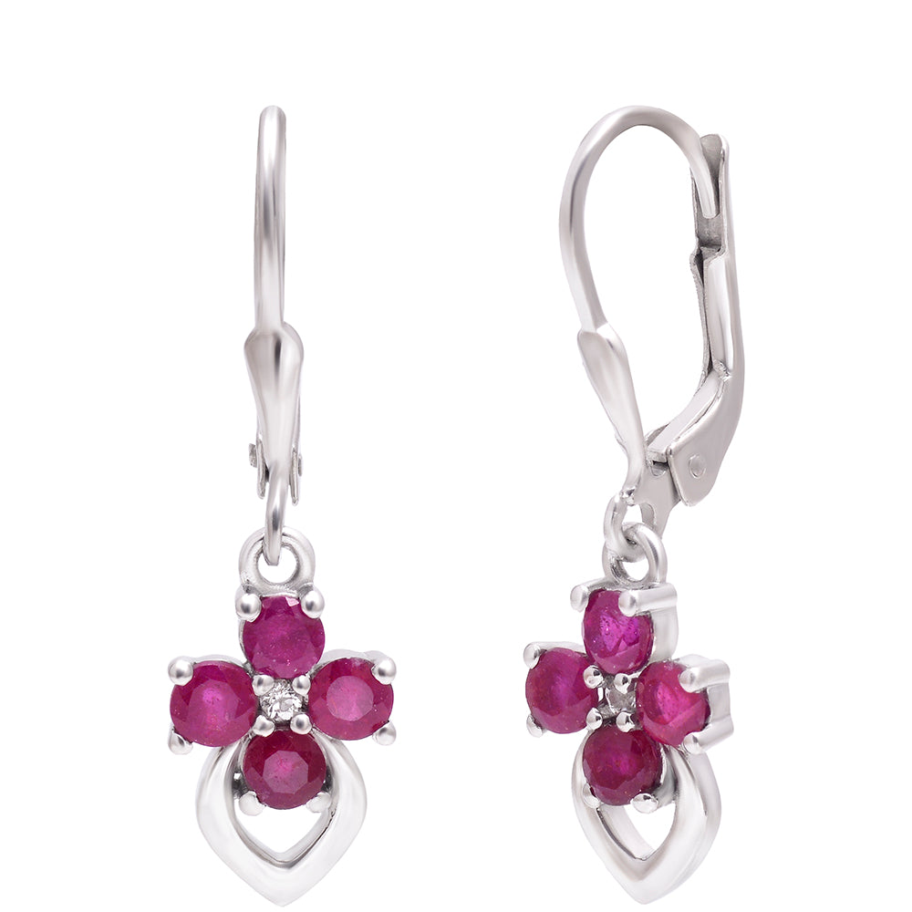 Stříbrné Náušnice s Madagaskarským Rubínem a Bílým Topazem 1 