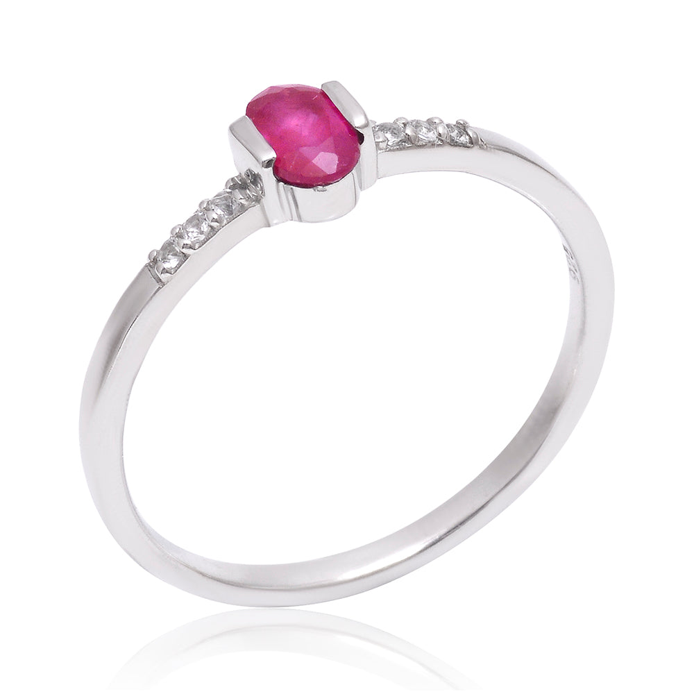 Stříbro 925/1000 - Prsten s Madagaskarským Rubínem a Bílým Topazem - Karátové číslo: 0.59. přibližná hmotnost: 1.73 gramů 4 