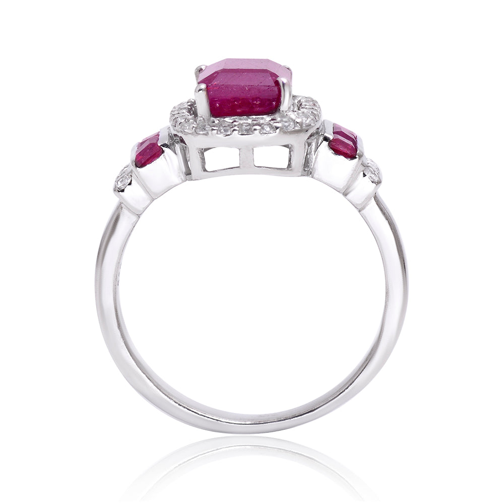 Stříbrný Prsten s Madagaskarským Rubínem a Bílým Topazem 2 