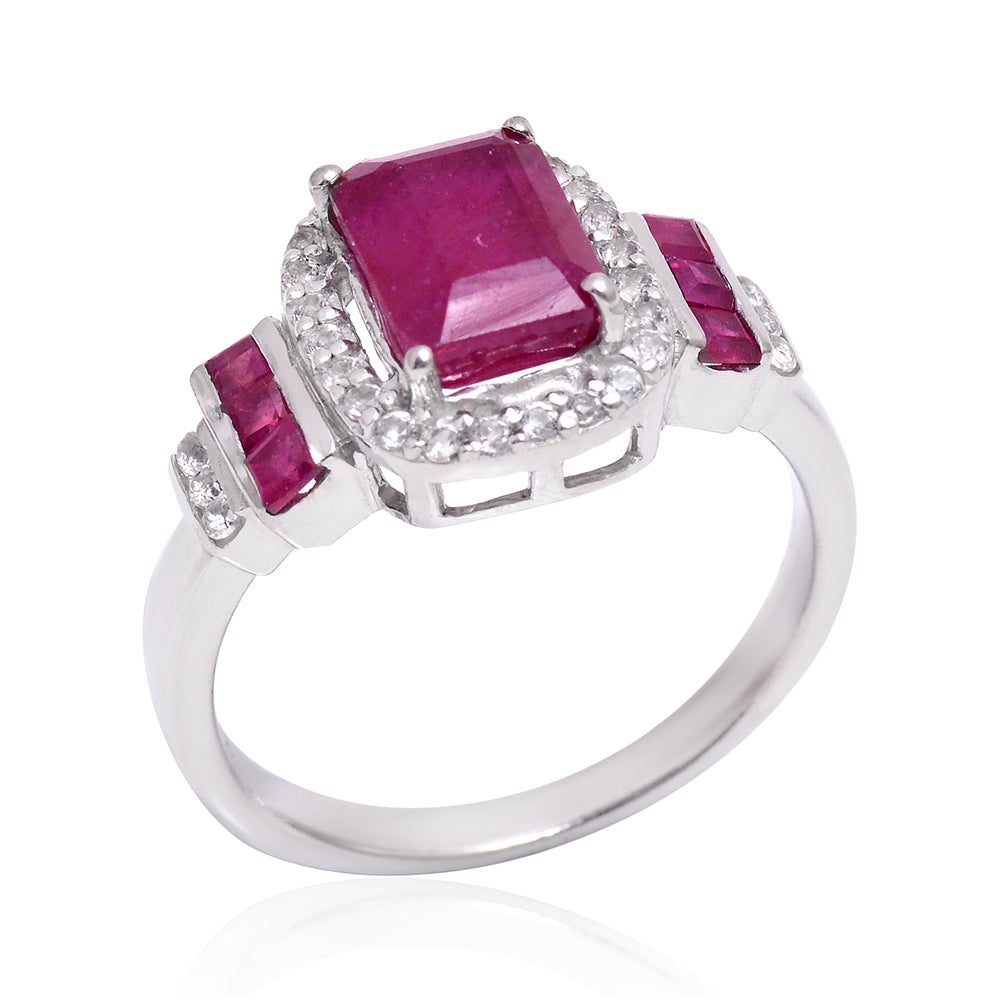 Stříbrný Prsten s Madagaskarským Rubínem a Bílým Topazem 4 