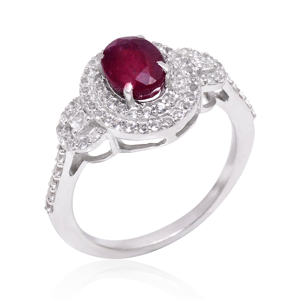 Stříbro 925/1000 - Prsten s Madagaskarským Rubínem a Bílým Topazem - Karátové číslo: 2.52. přibližná hmotnost: 3.95 gramů 4 