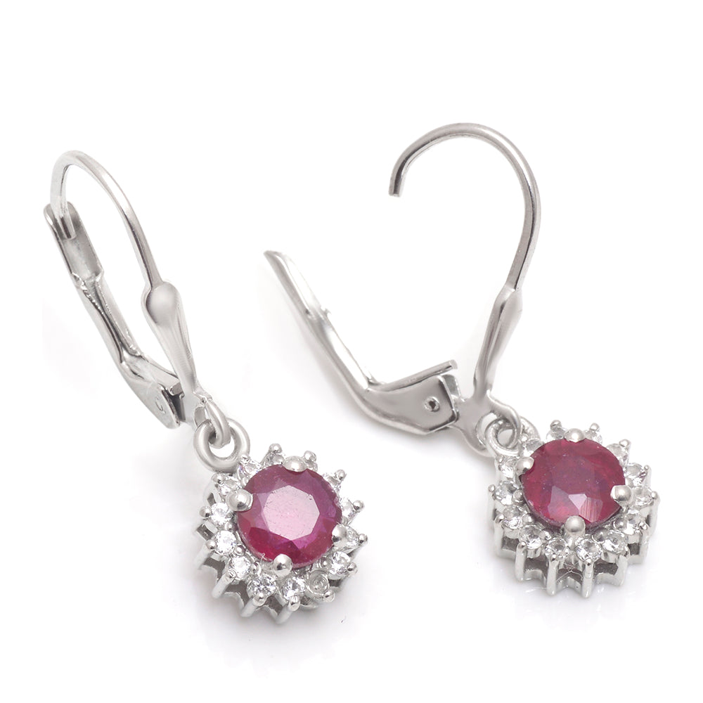 Stříbrné Náušnice s Madagaskarským Rubínem a Bílým Topazem