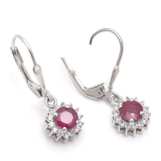 Stříbrné Náušnice s Madagaskarským Rubínem a Bílým Topazem