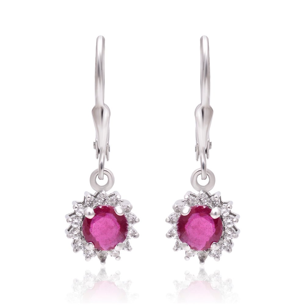 Stříbrné Náušnice s Madagaskarským Rubínem a Bílým Topazem 3 