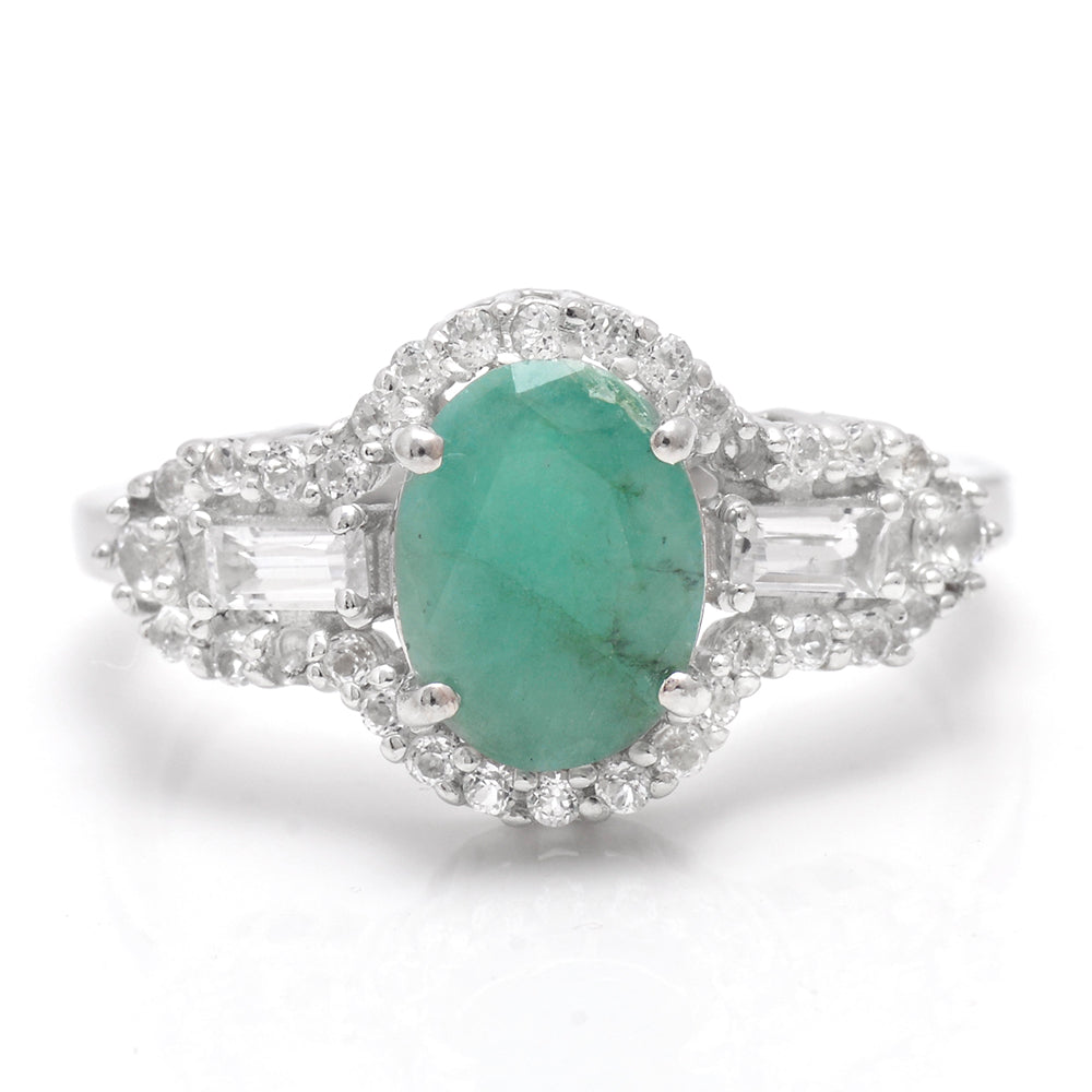 Stříbrný Prsten s Brazilským Smaragdem a Bílým Topazem