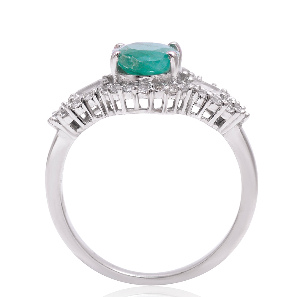 Stříbrný Prsten s Brazilským Smaragdem a Bílým Topazem