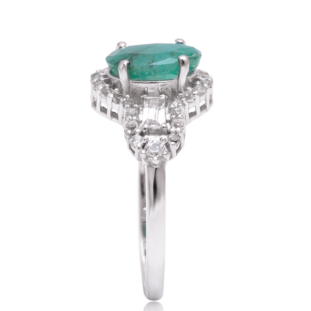 Stříbrný Prsten s Brazilským Smaragdem a Bílým Topazem 3 