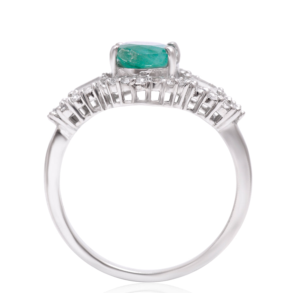 Stříbrný Prsten s Brazilským Smaragdem a Bílým Topazem