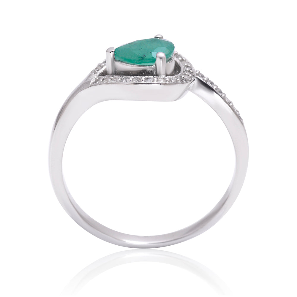 Stříbro 925/1000 - Prsten s Brazilským Smaragdem a Bílým Topazem - Karátové číslo: 0.7. přibližná hmotnost: 3.42 gramů