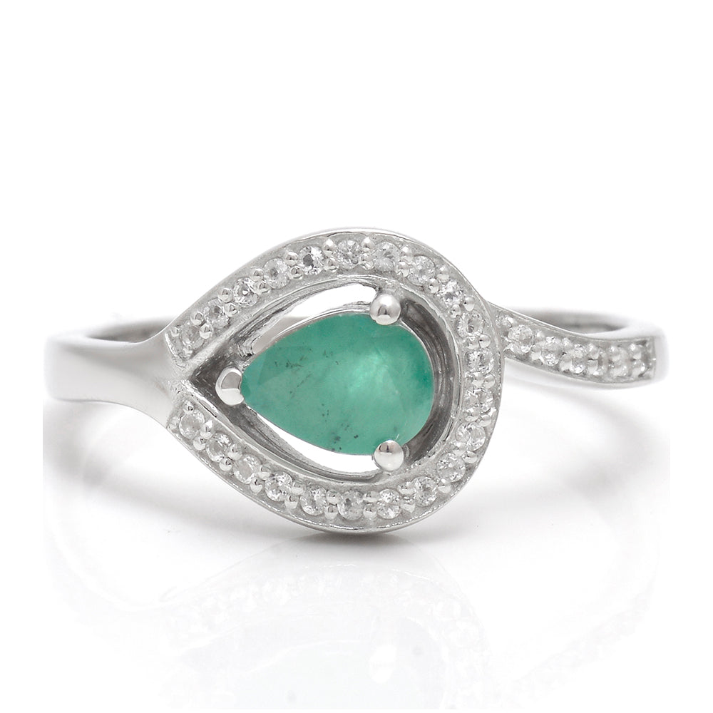 Stříbro 925/1000 - Prsten s Brazilským Smaragdem a Bílým Topazem - Karátové číslo: 0.7. přibližná hmotnost: 3.42 gramů 1 