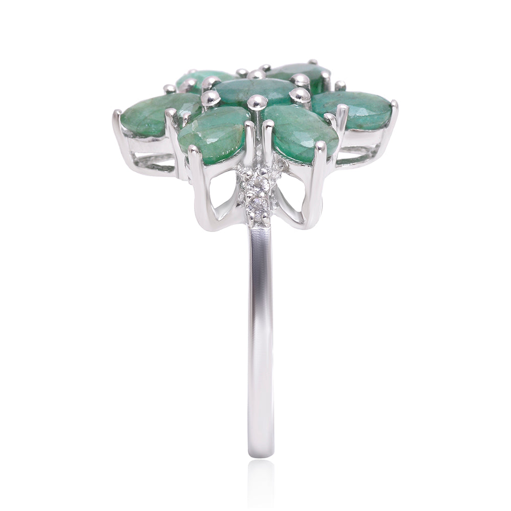 Stříbro 925/1000 - Prsten s Brazilským Smaragdem a Bílým Topazem - Karátové číslo: 3.16. přibližná hmotnost: 3.96 gramů