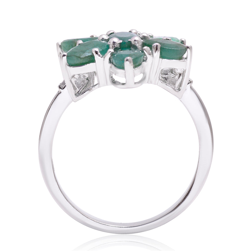 Stříbro 925/1000 - Prsten s Brazilským Smaragdem a Bílým Topazem - Karátové číslo: 3.16. přibližná hmotnost: 3.96 gramů 4 