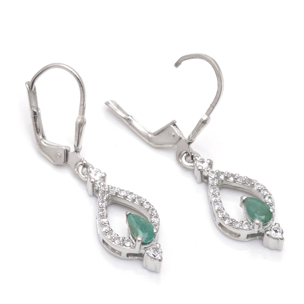 Stříbrné Náušnice s Brazilským Smaragdem a Bílým Topazem