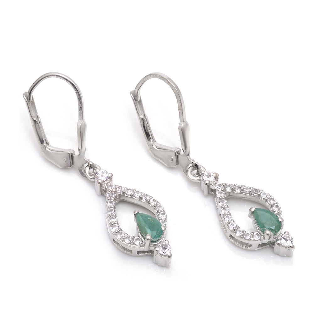 Stříbrné Náušnice s Brazilským Smaragdem a Bílým Topazem 3 