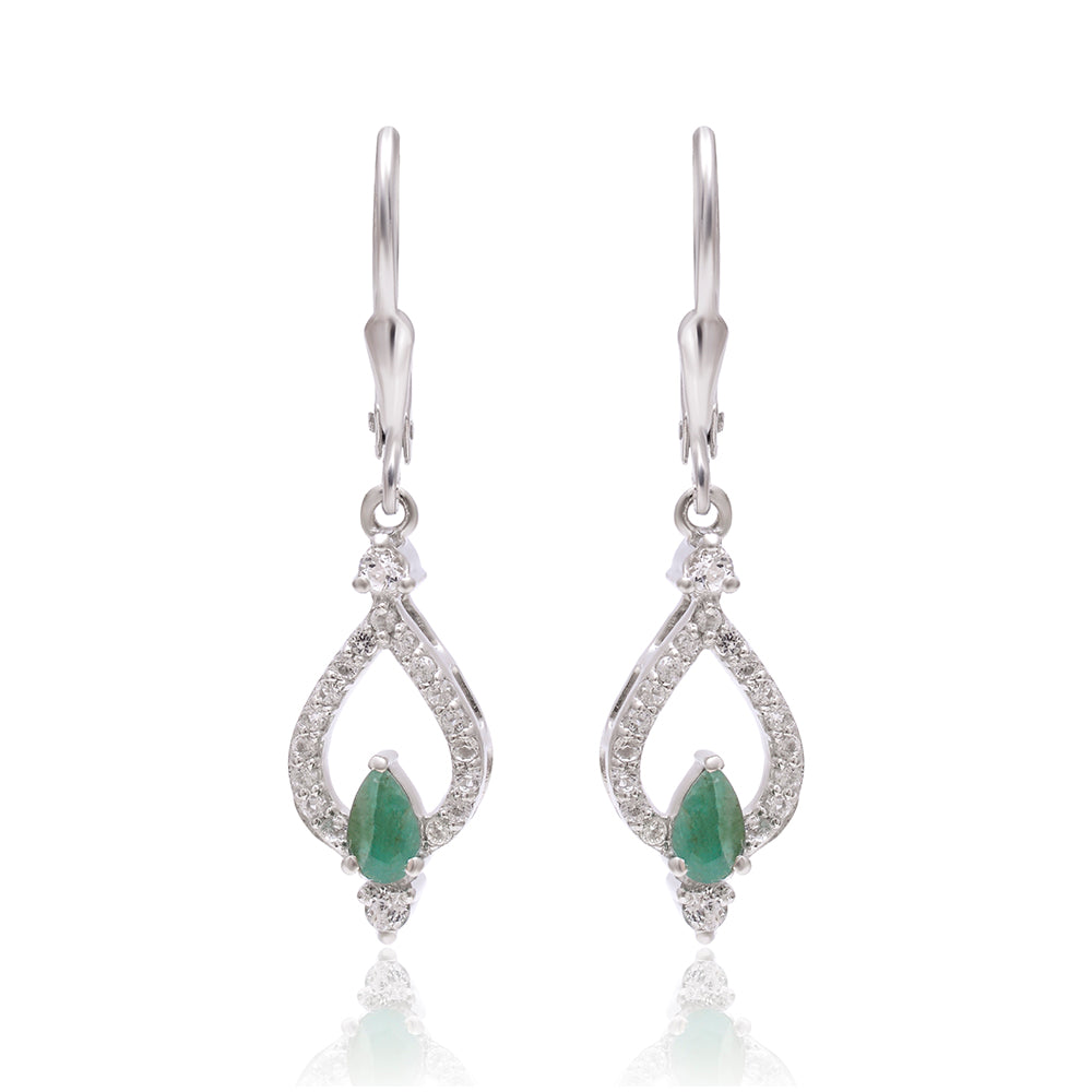 Stříbrné Náušnice s Brazilským Smaragdem a Bílým Topazem 4 