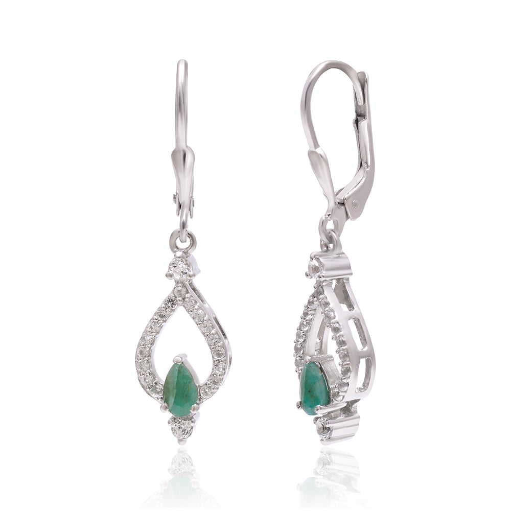 Stříbrné Náušnice s Brazilským Smaragdem a Bílým Topazem