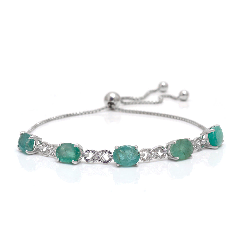 Stříbrný Náramek s Brazilským Smaragdem a Bílým Topazem