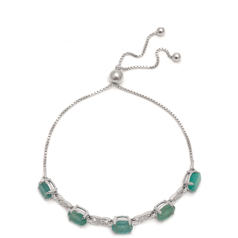 Stříbrný Náramek s Brazilským Smaragdem a Bílým Topazem 2 