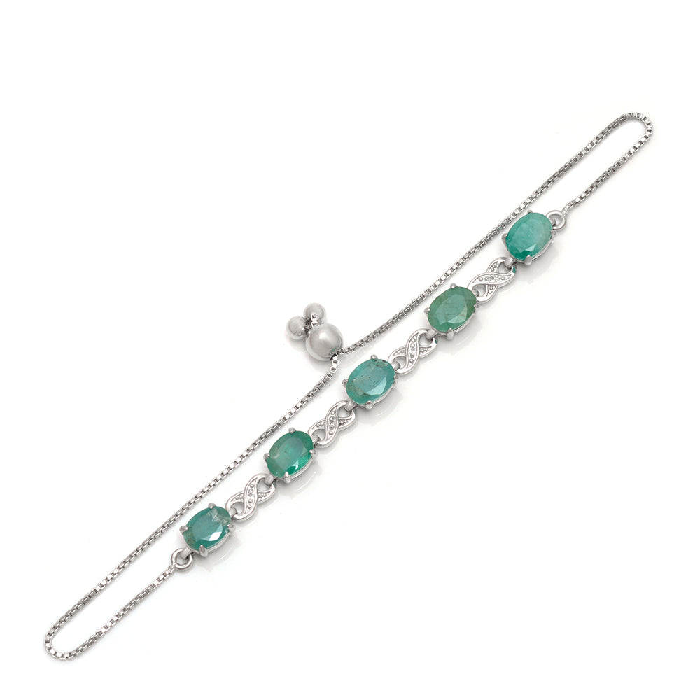 Stříbrný Náramek s Brazilským Smaragdem a Bílým Topazem 3 
