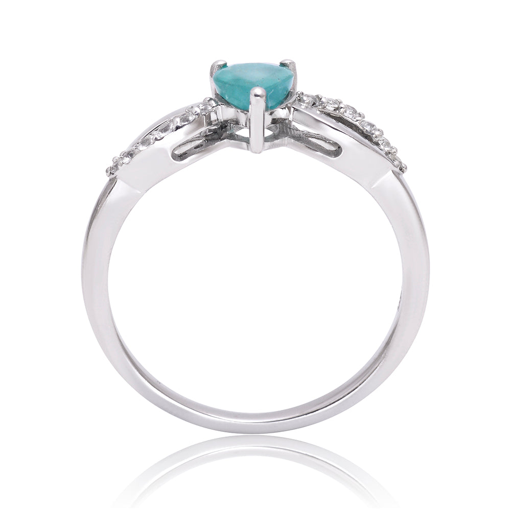 Stříbro 925/1000 - Prsten s Brazilským Smaragdem a Bílým Topazem - Karátové číslo: 0.65. přibližná hmotnost: 2.59 gramů 3 