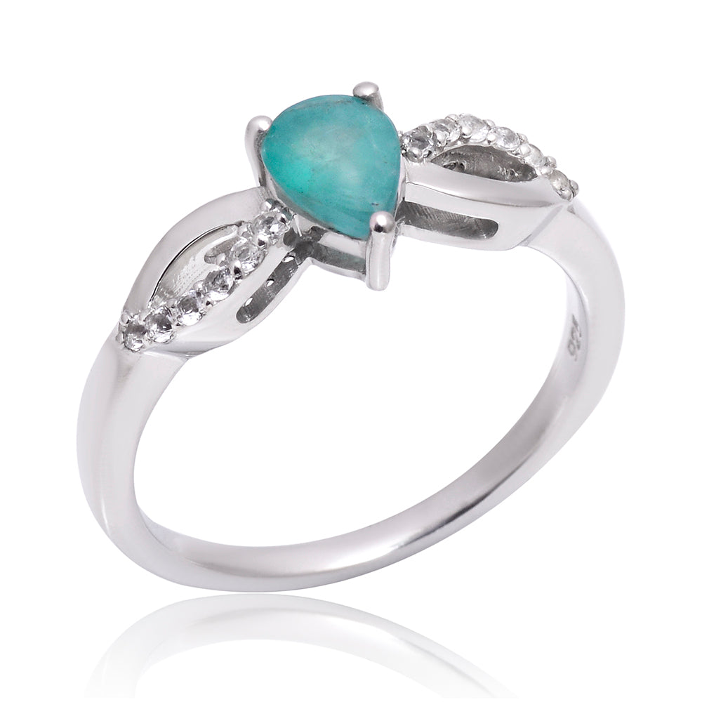 Stříbro 925/1000 - Prsten s Brazilským Smaragdem a Bílým Topazem - Karátové číslo: 0.65. přibližná hmotnost: 2.59 gramů