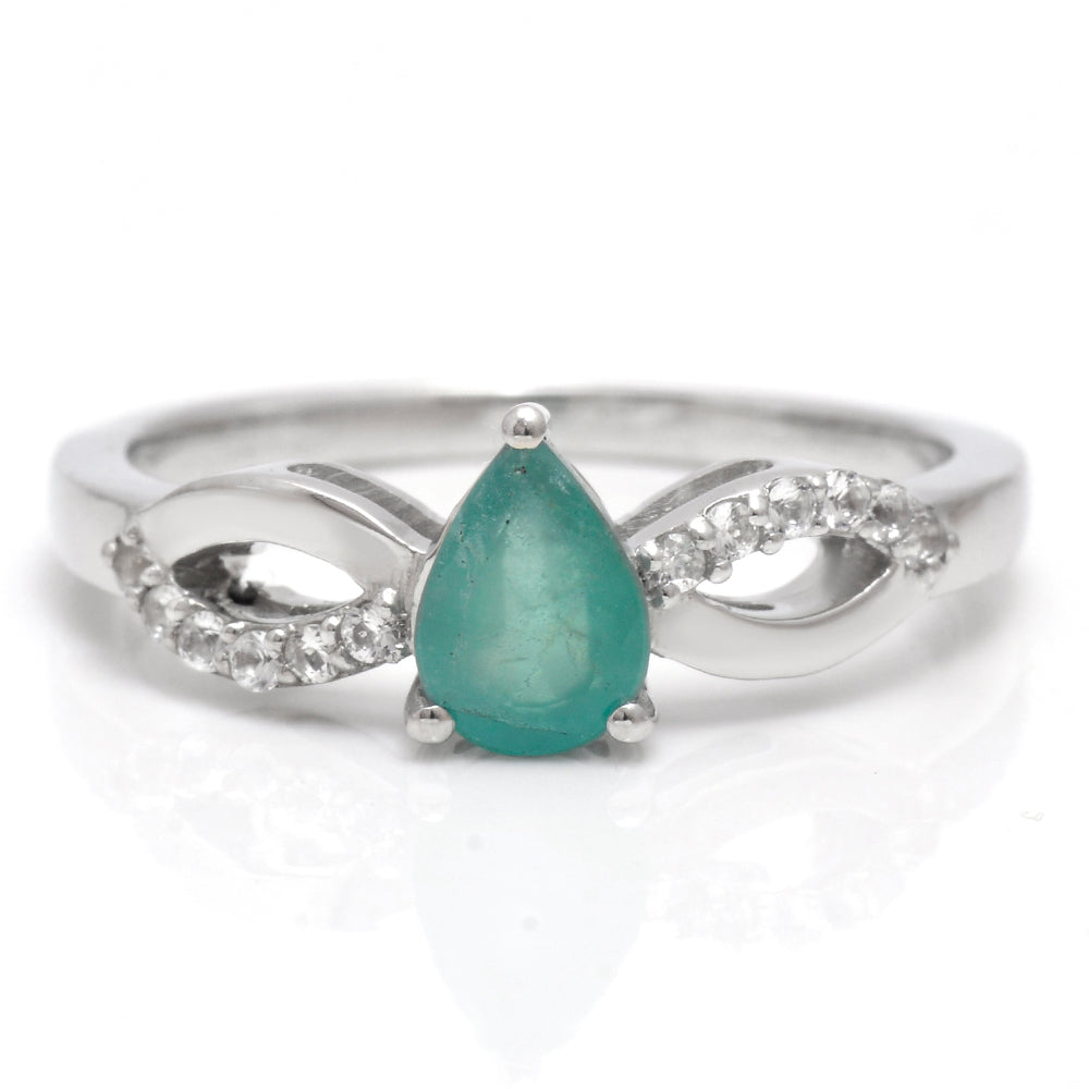 Stříbro 925/1000 - Prsten s Brazilským Smaragdem a Bílým Topazem - Karátové číslo: 0.65. přibližná hmotnost: 2.59 gramů 5 