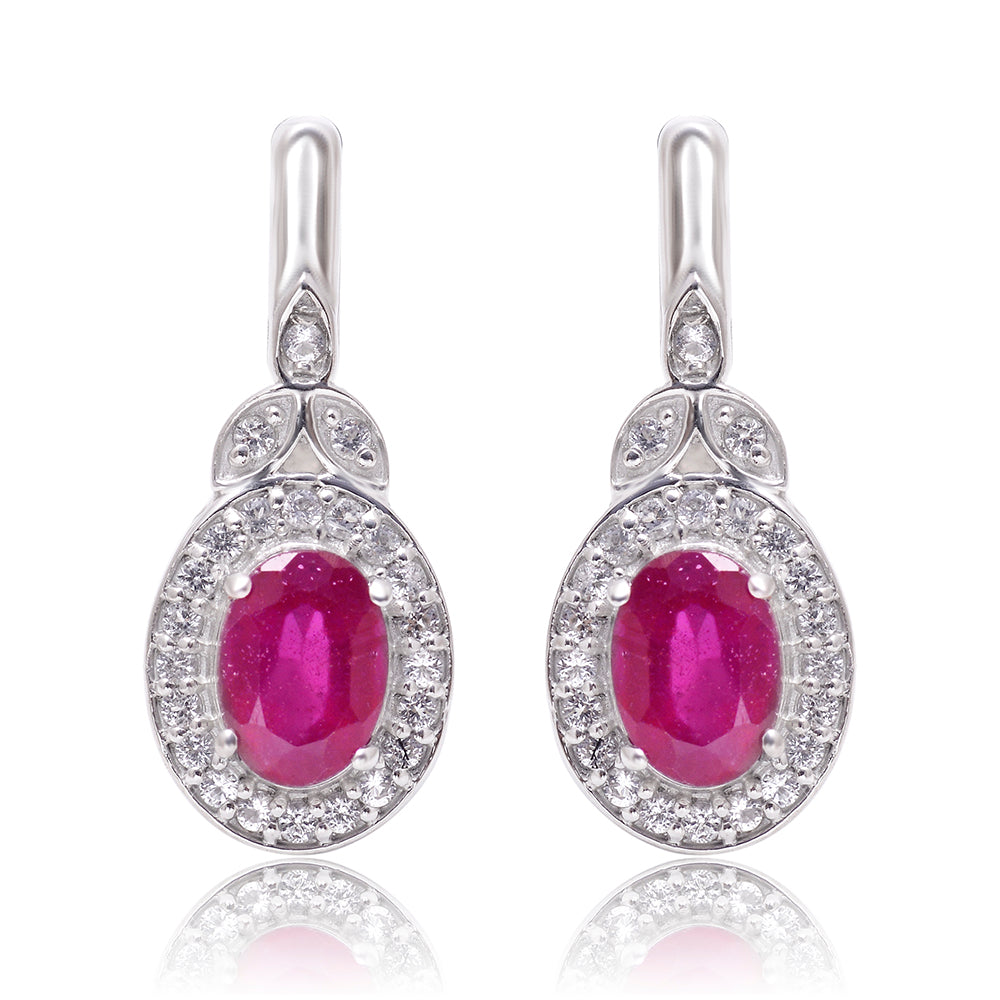 Stříbro 925/1000 - Náušnice s Madagaskarským Rubínem a Bílým Topazem - Karátové číslo: 2.23. přibližná hmotnost: 5.07 gramů 2 