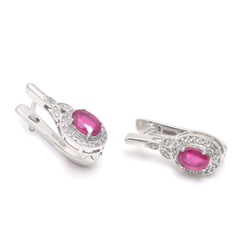 Stříbro 925/1000 - Náušnice s Madagaskarským Rubínem a Bílým Topazem - Karátové číslo: 2.23. přibližná hmotnost: 5.07 gramů 4 