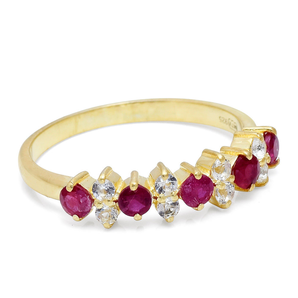 Pozlacené Stříbro 925/1000 - Prsten s Madagaskarským Rubínem a Bílým Topazem - Karátové číslo: 0.9. přibližná hmotnost: 2.38 gramů 4 