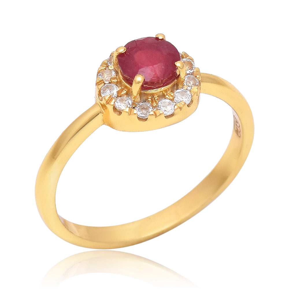 Pozlacené Stříbro 925/1000 - Prsten s Madagaskarským Rubínem a Bílým Topazem - Karátové číslo: 0.86. přibližná hmotnost: 2.21 gramů 1 