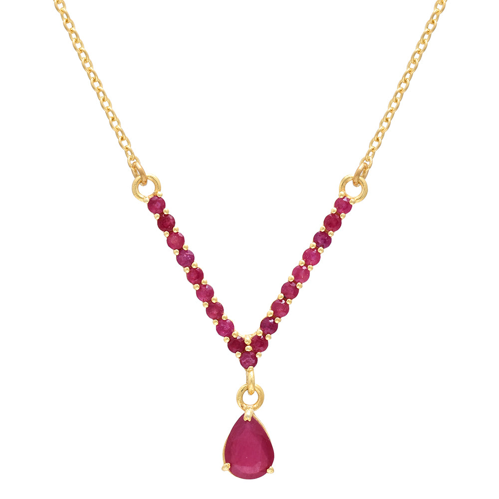 Pozlacené Stříbro 925/1000 - Náhrdelník s Madagaskarským Rubínem - Karátové číslo: 2.54. přibližná hmotnost: 4.26 gramů