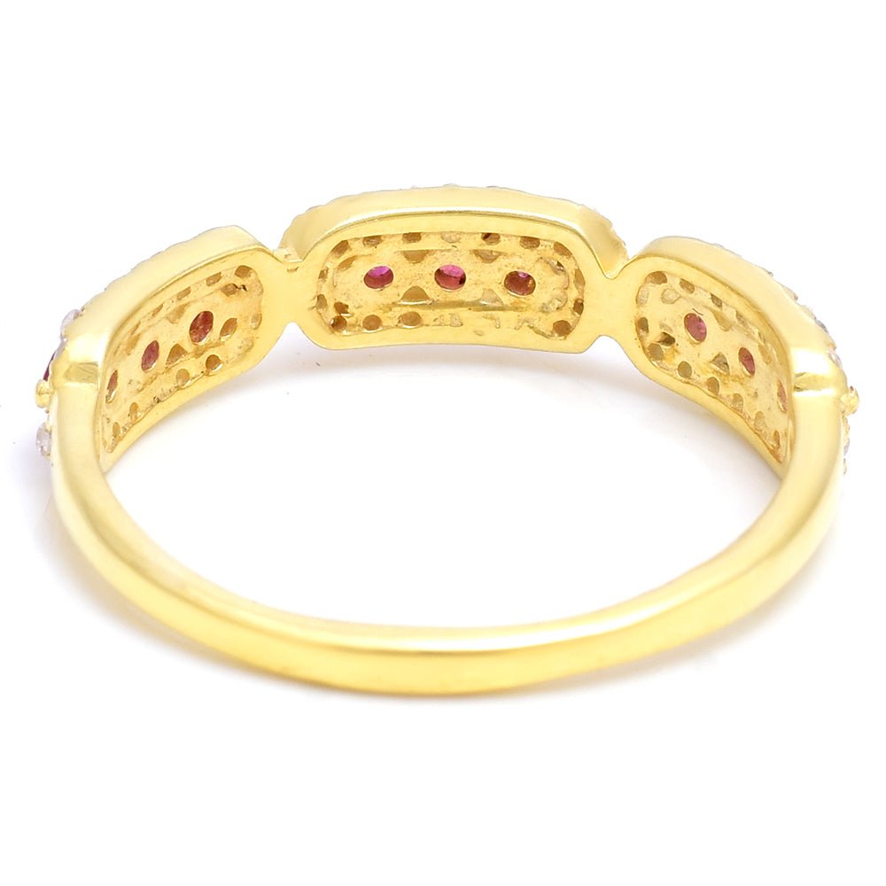 Pozlacené Stříbro 925/1000 - Prsten s Madagaskarským Rubínem a Bílým Topazem - Karátové číslo: 0.73. přibližná hmotnost: 2.3 gramů 3 