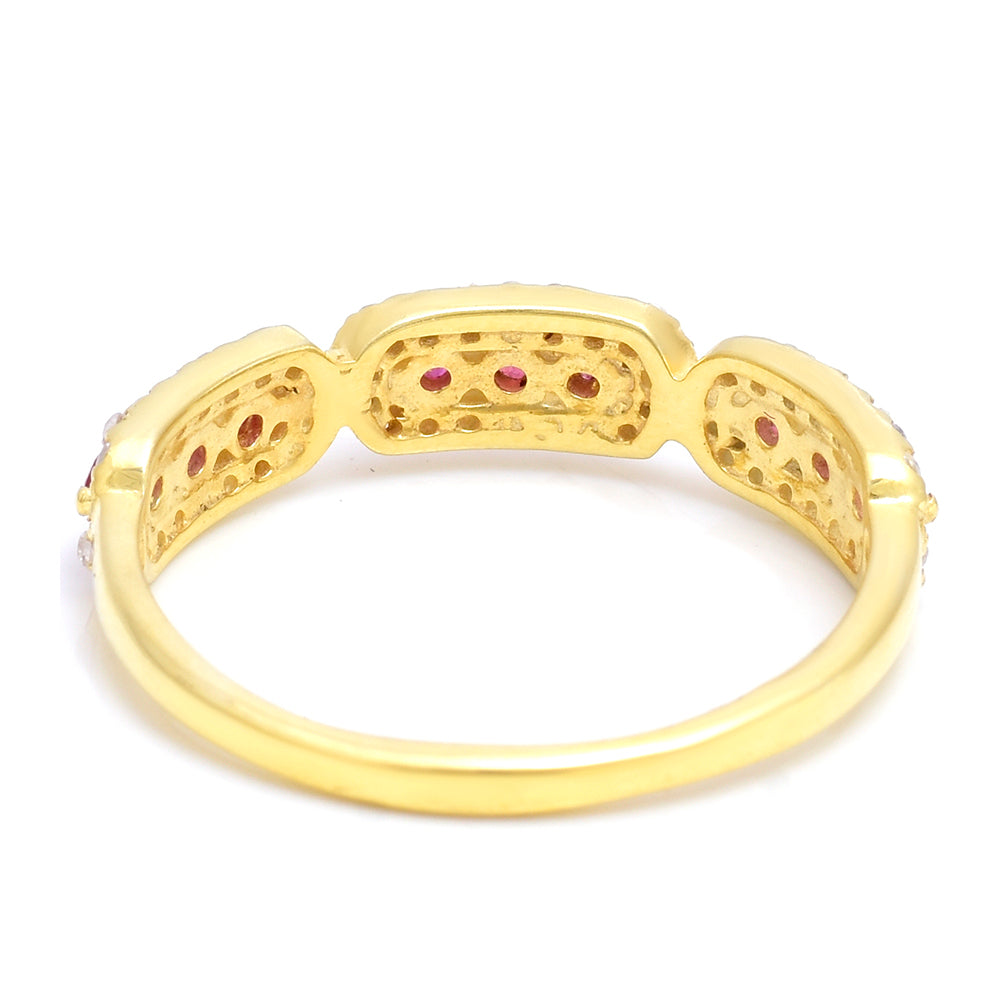 Pozlacené Stříbro 925/1000 - Prsten s Madagaskarským Rubínem a Bílým Topazem - Karátové číslo: 0.73. přibližná hmotnost: 2.3 gramů 7 