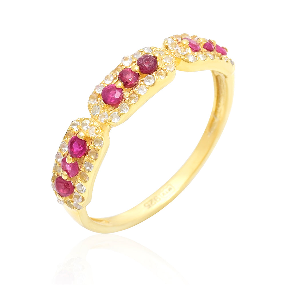 Pozlacené Stříbro 925/1000 - Prsten s Madagaskarským Rubínem a Bílým Topazem - Karátové číslo: 0.73. přibližná hmotnost: 2.3 gramů 4 