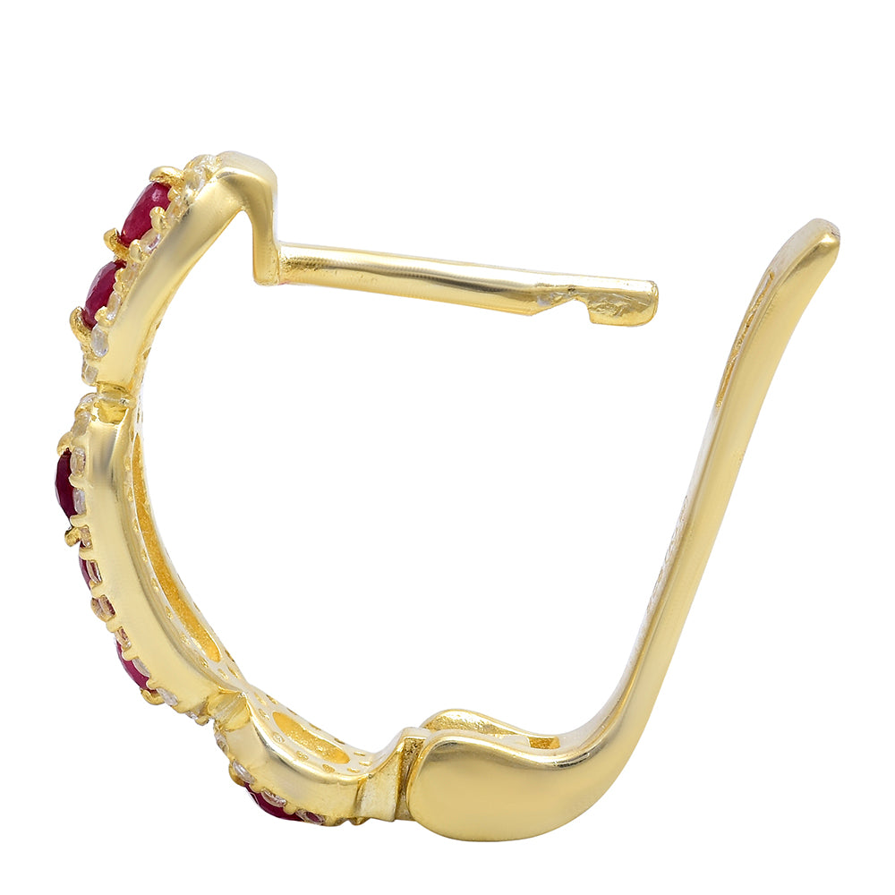 Pozlacené Stříbro 925/1000 - Náušnice s Madagaskarským Rubínem a Bílým Topazem - Karátové číslo: 0.01. přibližná hmotnost: 4.58 gramů